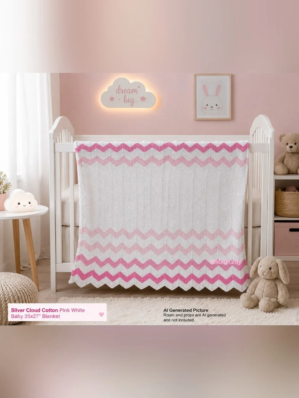 Silver Cloud Cotton Pink White Baby Blanket